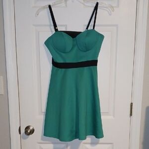 Chic Teal Mini Dress with Black Straps